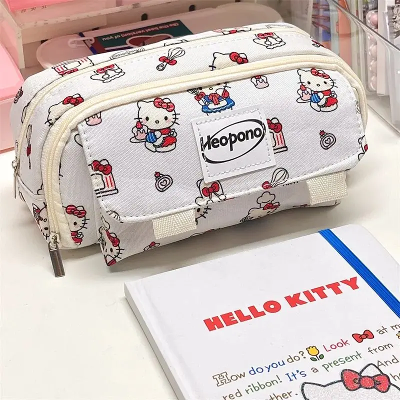 Sanrio Kawaii Anime Pencil Case Cartoon Hello Kitty Cute Canvas Pencil Case Printing Portable Cosmetic Bag Creative Girl Gifts