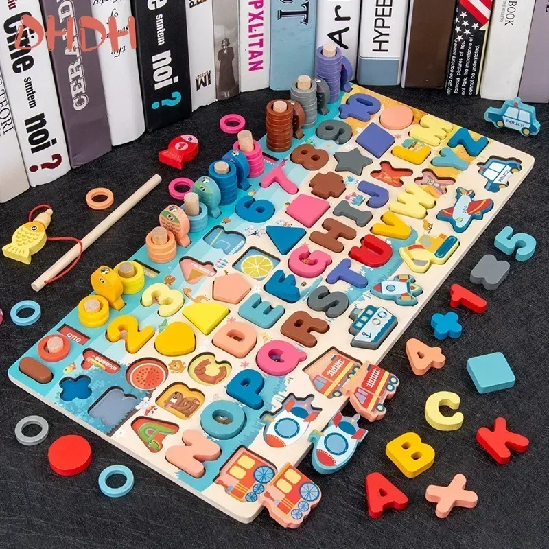 Educational Toys Puzzle Board For Montessori Learning Game Mathematical Counting Fishing Color Matching Toy For Children's Gift