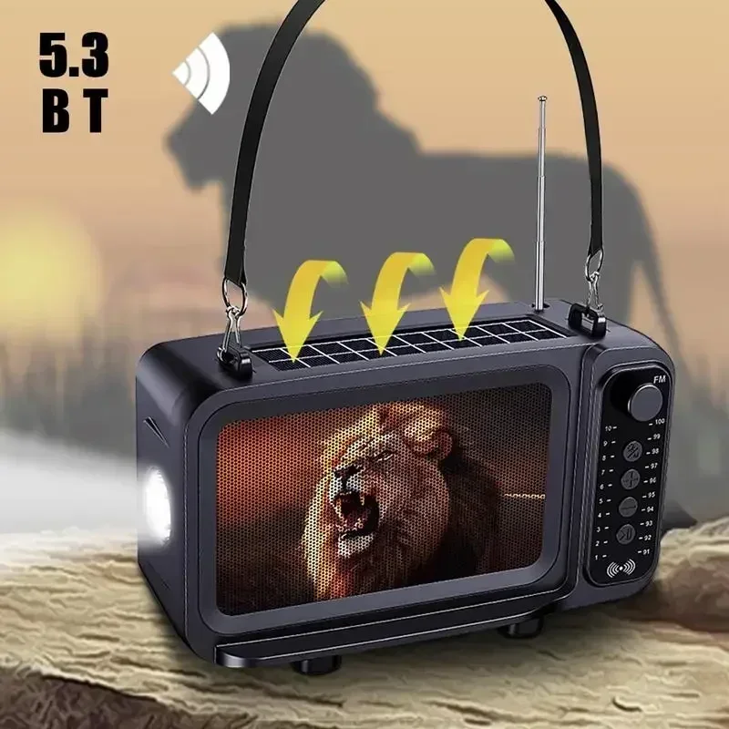 Altavoz Bluetooth multifuncional de estilo de TV creativo, Mini altavoz inalámbrico para exteriores, Radio Solar, linterna