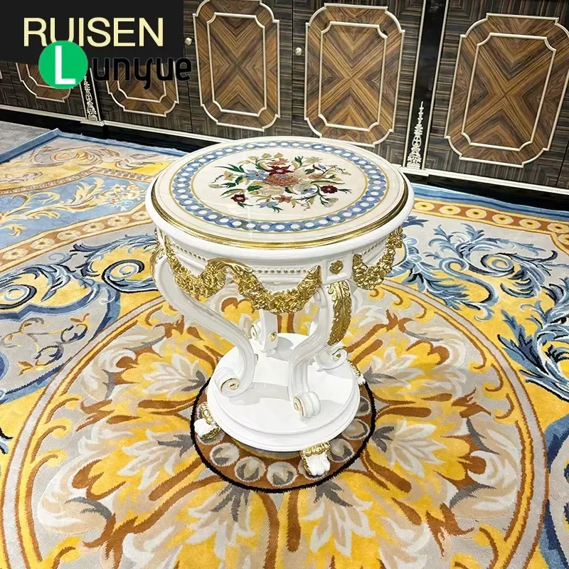 French Style Solid Wood Small Coffee Table European Shell Wood Veneer Carved Design Living Room Furniture Elegant Home Decor