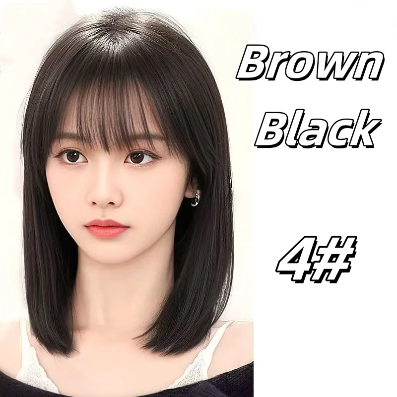 Peluca sintética para mujer, conjunto de cabeza completa, estilo natural, imitación de cabello humano, cabello de clavícula, conjunto de peluca de cabeza completa