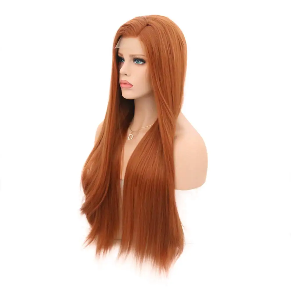 Ginger Wig Synthetic Lace Wig Long Straight Wig Ready To Wear Auburn Red Lace Frontal Wigs For Women Orange Straight Wig Cosplay