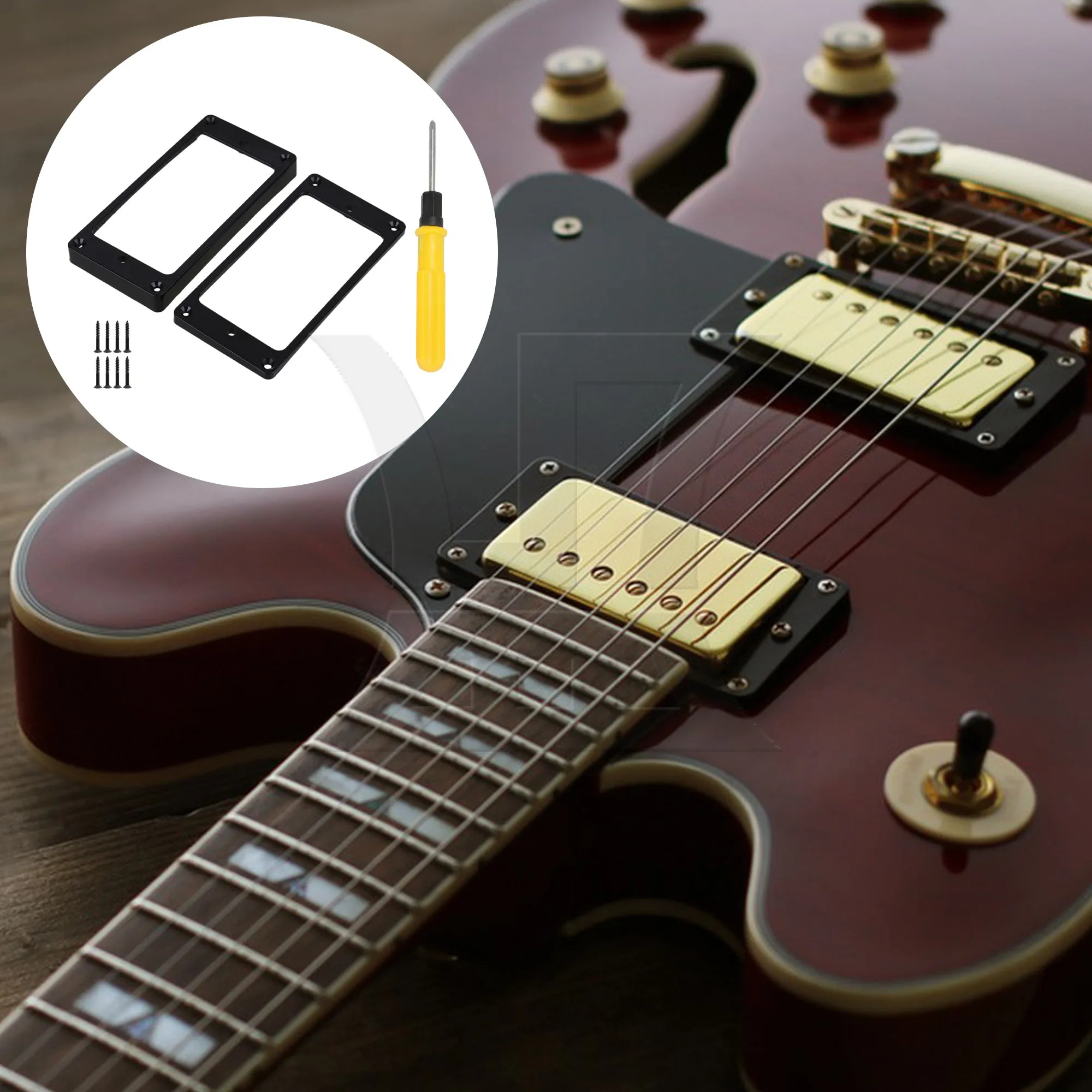 

Yibuy 2 Pieces Black Arc-shaped Bottom Guitar Pickup Frame for Electric Guitar