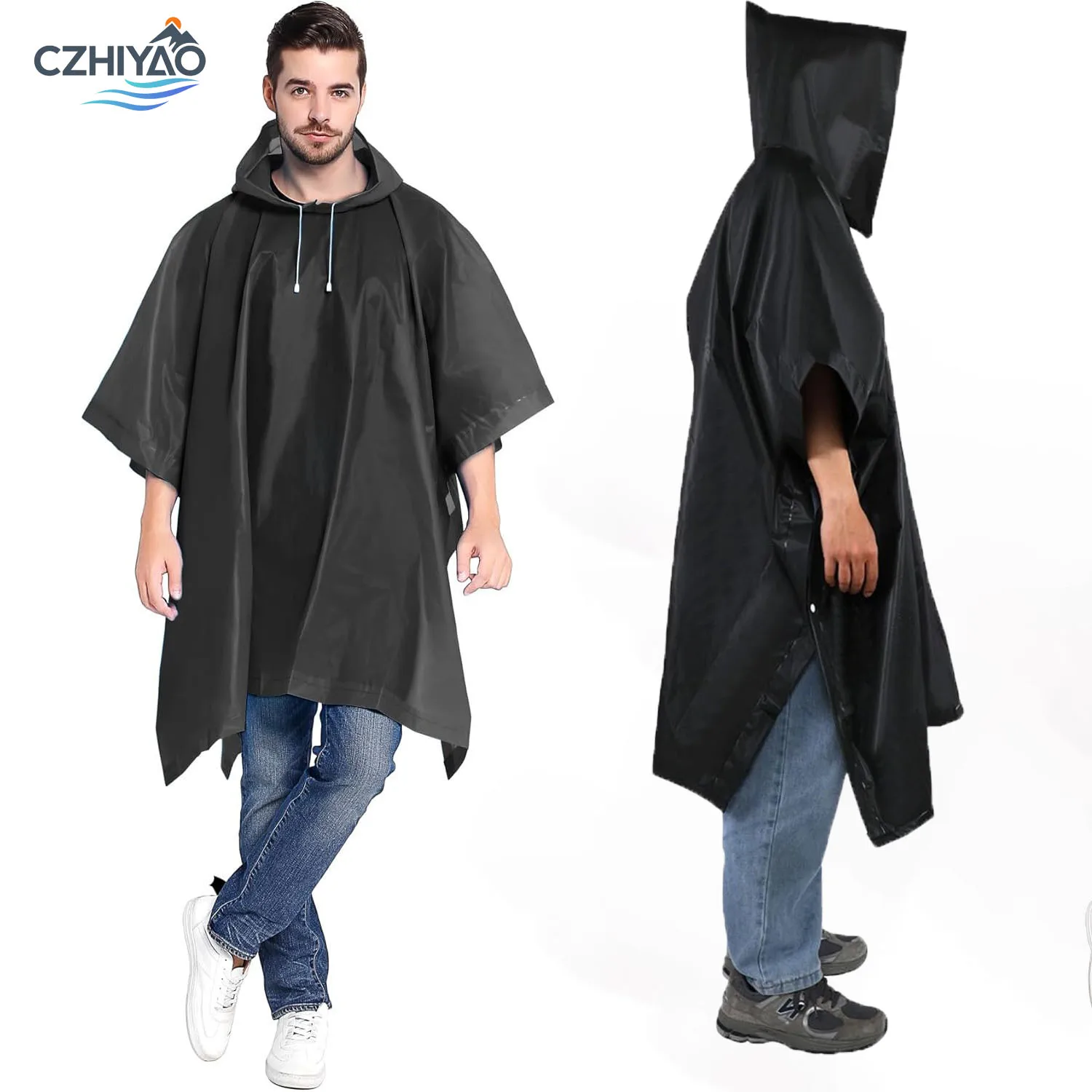 

CZHIYAO Reusable Adult Raincoat-Emergency Survival Gear With Drawstring Hood Waterproof Transparent Design For Camping Outdoor