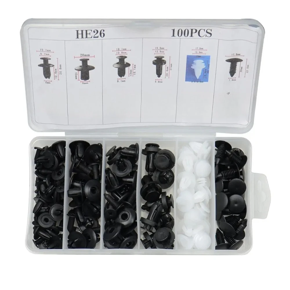 6 Size 100pcs Universal Mixed Auto Fastener Car Bumper Clips Body Push  Pin Rivet Door Trim Panel Retainer Fastener Kit