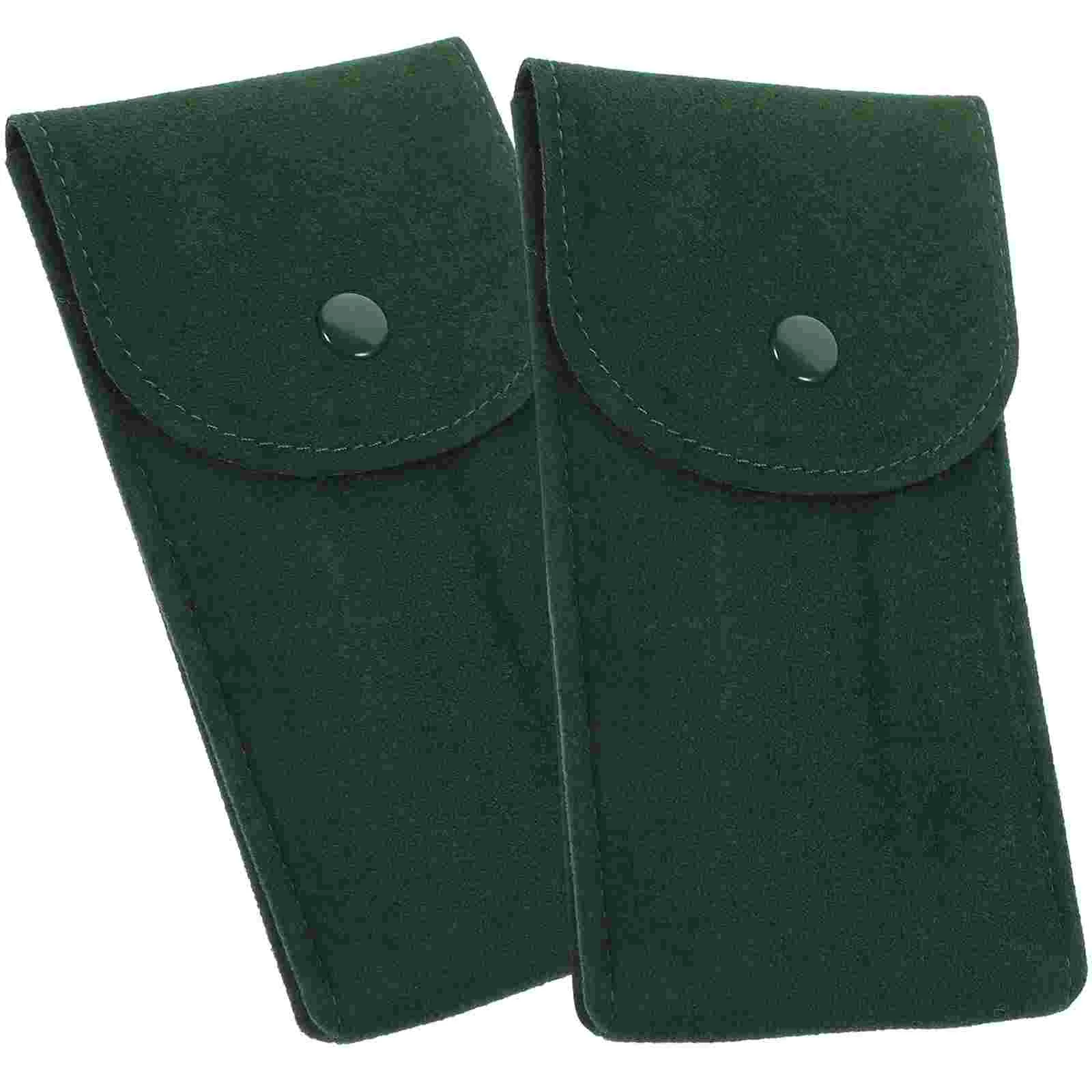 2pcs Simple Watch Pouch Portable Watch Bag Organizer Display Storage Dark Green Flannelette Material Travel Jewelry Case