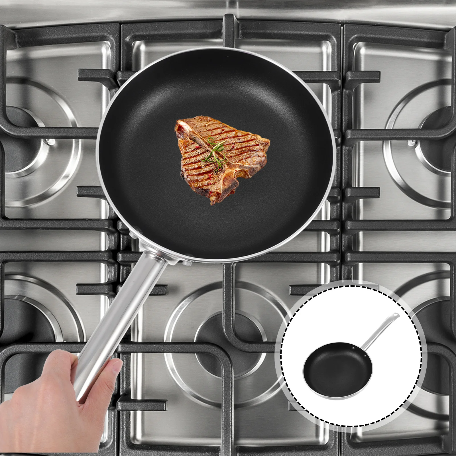 

1 pc Aluminum Alloy Frying Pan 28Cm Heavy Duty Non-Stick Steak Pan Kitchen Fryer With Wooden Handle For Home Restaurant