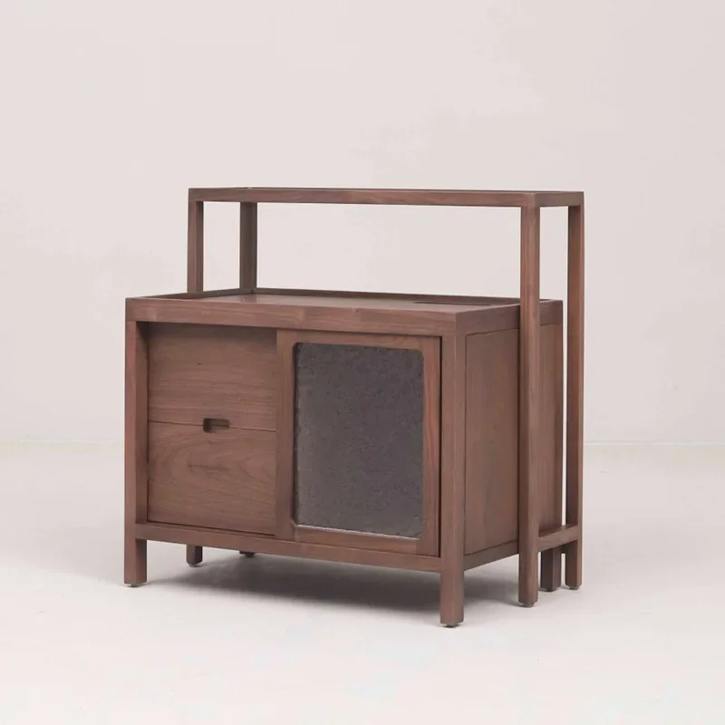 North American black walnut tea boiling table Song-style aesthetics Zen tea room side water cabinet solid wood furniture