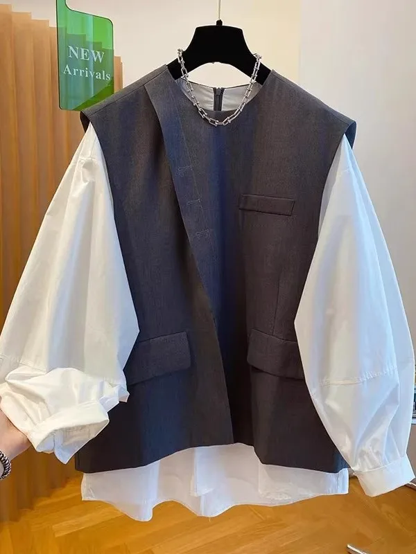 

Мужская и женская рубашка больших размеров с длинным рукавом, весна-осень, уникальный дизайн, лоскутный узор, имитация двухслойности, дышащий хлопок