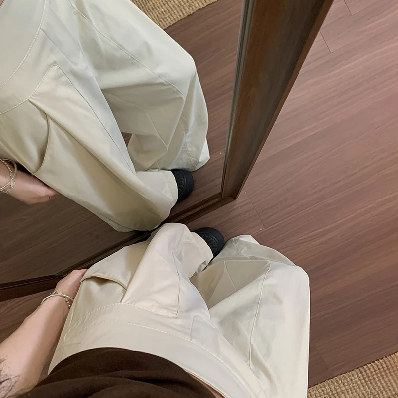 Y2K drapé kaki pantalon à jambes larges femmes printemps automne mince Baggy taille haute pantalon coréen léger luxe longueur au sol pantalon femme