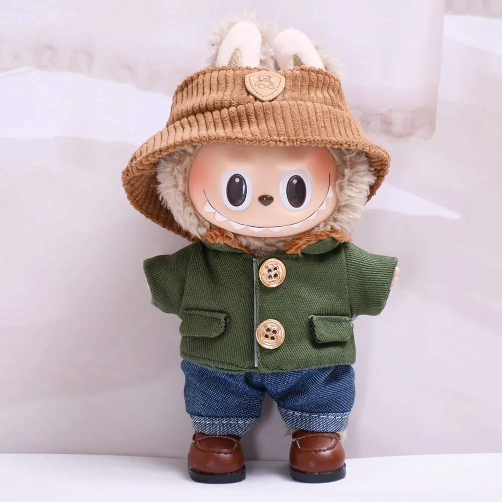 17cm Mini Plush Doll'S Clothes Outfit Dolls Accessories for Korea Kpop Exo Labubu Idol V1 V2 Green Coat Hat Set Clothing Gift