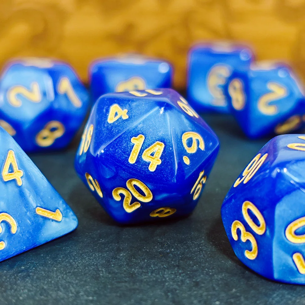 7Pcs Bright Lemon Yellow Pearl Swirl DND Dice Set, High Contrast Black Ink for TTRPG，for D&D, Pathfinder, TTRPG & Board Games