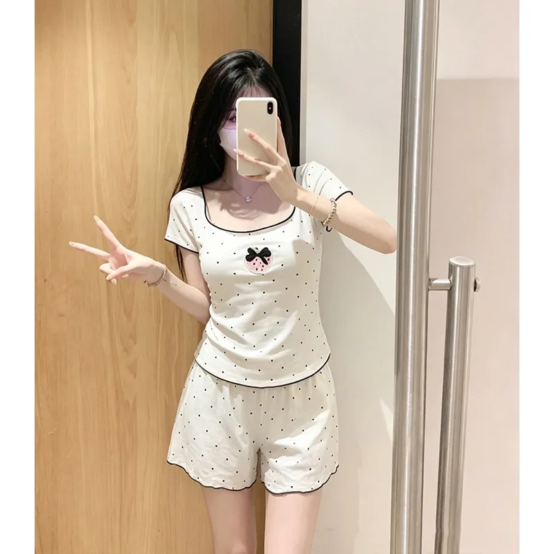 Lazy Girl Style Summer Outfit Sweet Pajamas for Women New Summer Version with Padded Short-Sleeve Top and Shorts Lounge Set