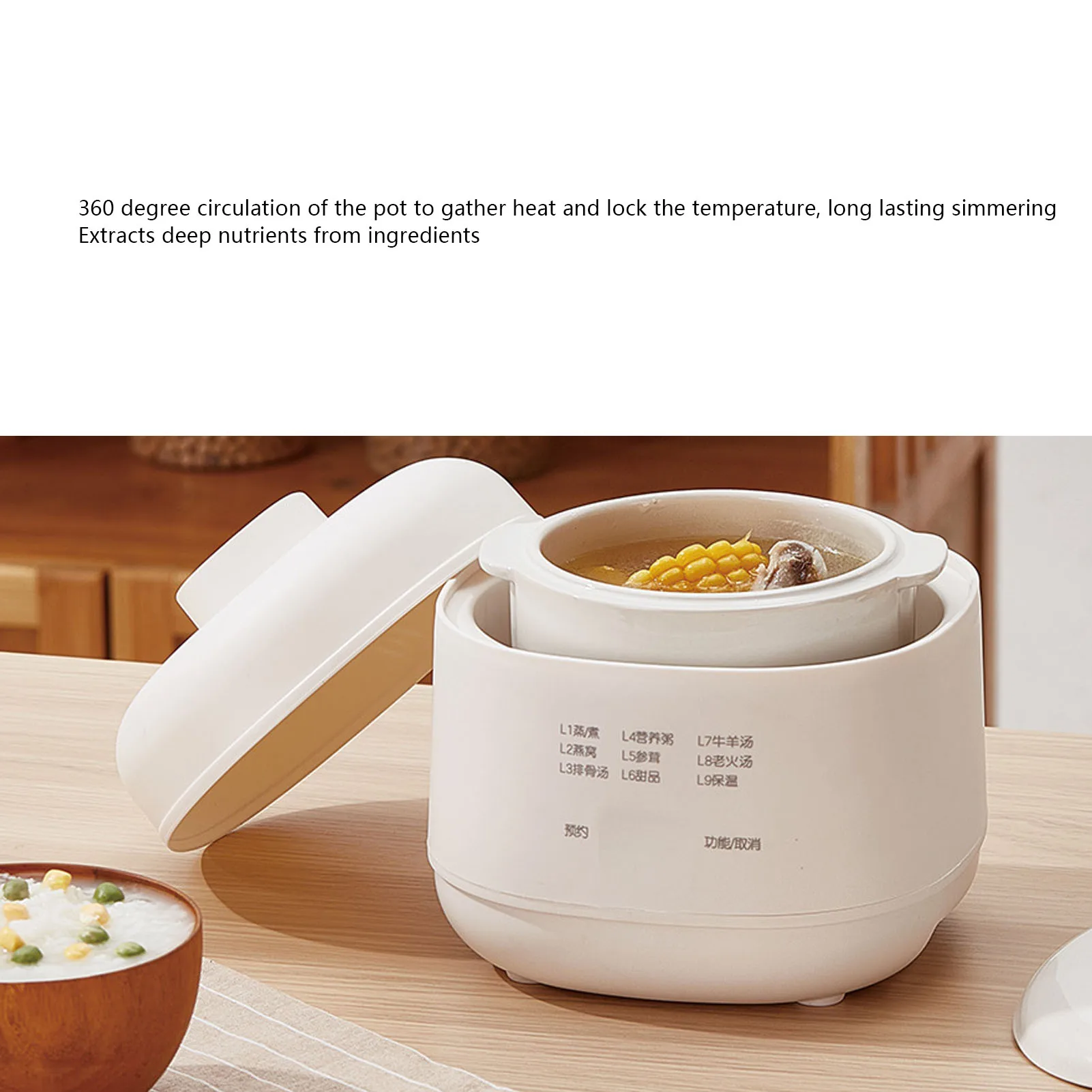 Electric Stew Pot 200W 1L Ceramic Soup Porridge Cooker with Anti Dry Burn Feature Small Slow Cooker for Home Kitchen