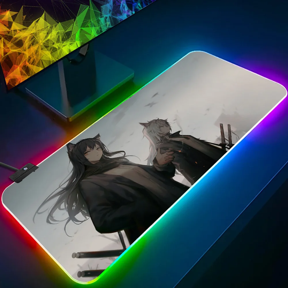 Anime Game Arknights RGB Pc Gamer Keyboard Mouse Pad Mousepad LED Glowing Mouse Mats Rubber Gaming Computer Mausepad