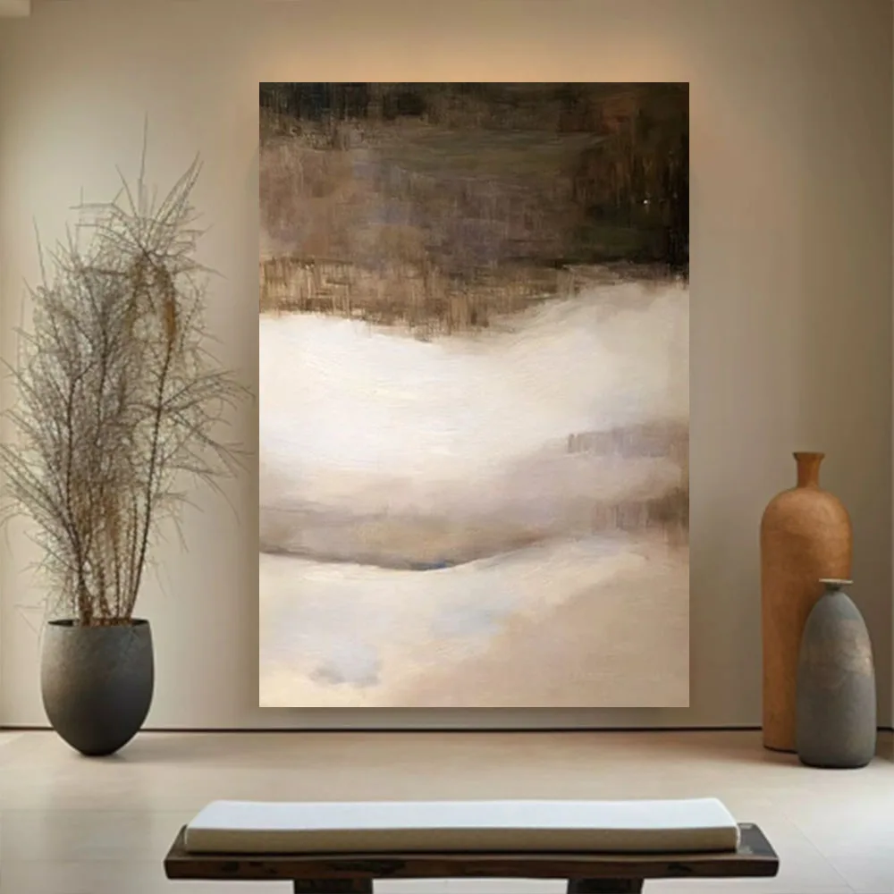 손으로 그린 ​​유화 현대 추상 풍경 가을 호수 뷰 황금 낙엽 캔버스 회화 거실 벽 예술