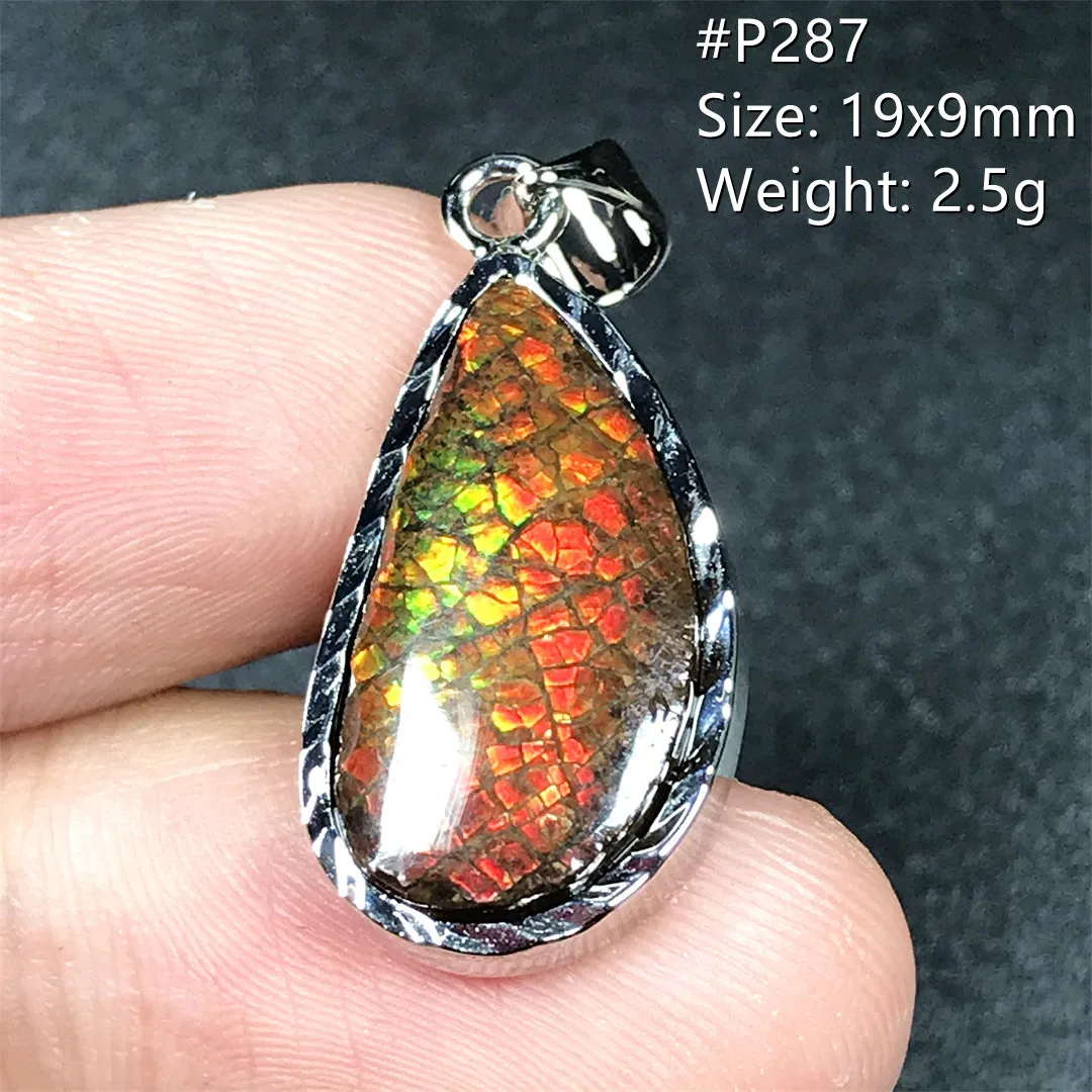 Natural Red Ammonite Ammolite Pendant Jewelry For Women Lady Man Healing Reiki Crystal Beads Silver Water Drop Gemstone AAAAA