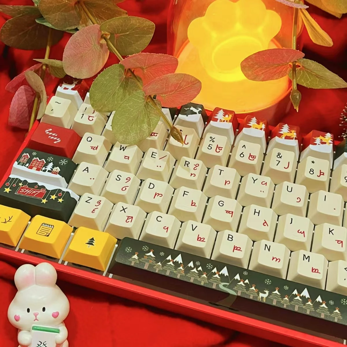 

Christmas original keycaps, original 142-key PBT personalized mechanical keyboard keycaps, full five-sided hot sublimation small
