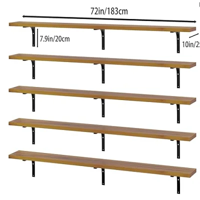 

5 Tiers Floating Shelves for Wall 72.05Inch Shelves for Decor Storage Wall Mounted Long Wood Shelf for Bedroom Living Room