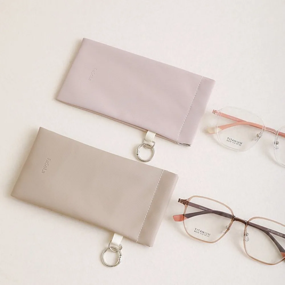 Soft Leather Eyeglasses Case Portable With Cleaning Cloth Glasses Storage Bag Scratch-Resistant Automatic Closing Bag Eyeglasses