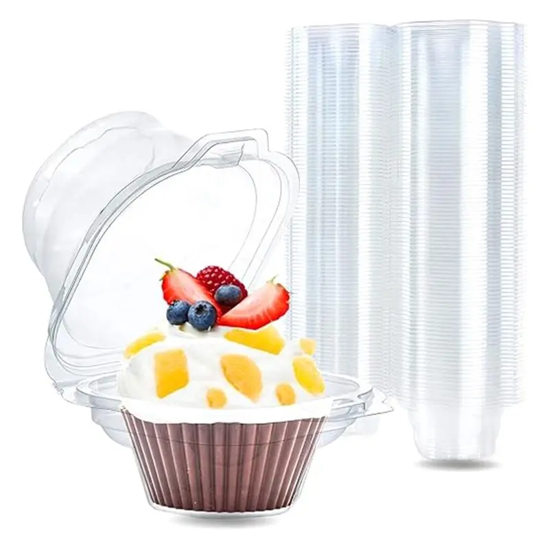 AEE4-100 Pcs Individual Cupcake Containers Clear Cupcake Boxes Kit Cupcake Holders With Lid, Single Compartment Muffin Carrier