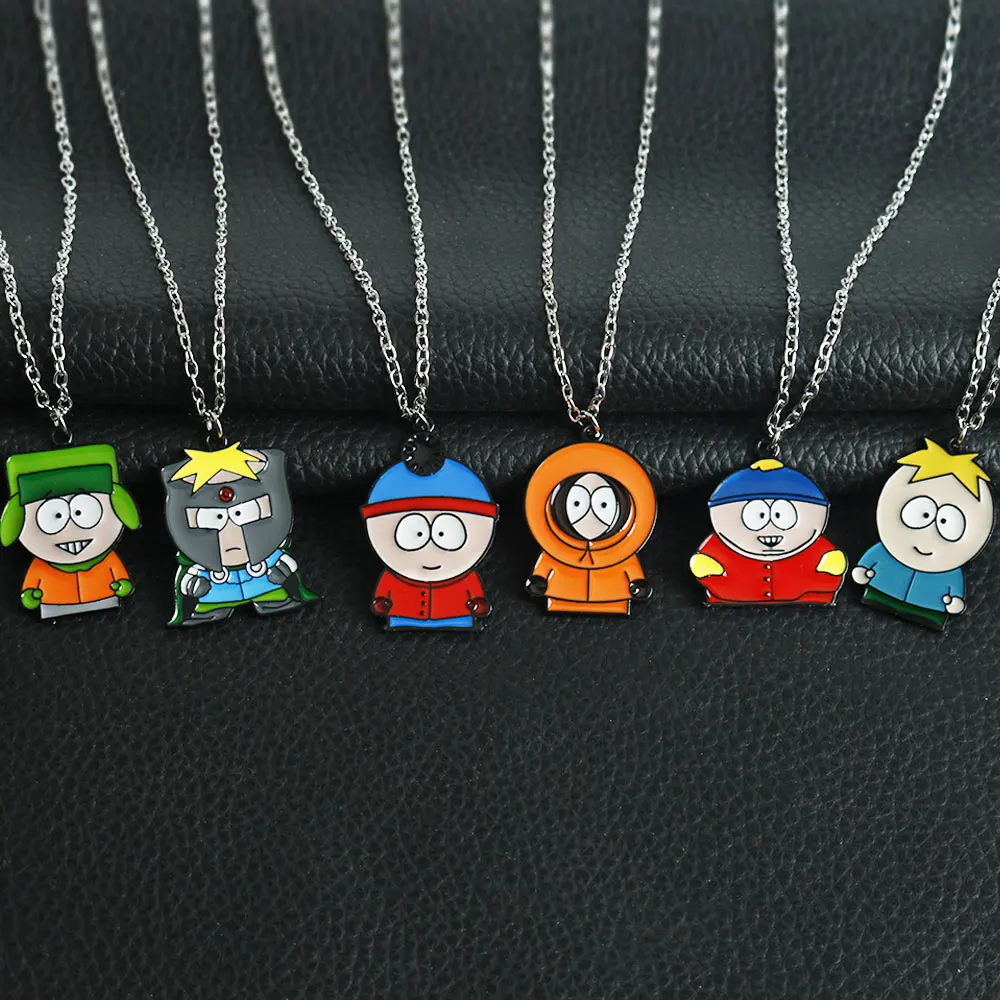 Classic Cartoon Southpark Keychain Jewelry Anime Figure Eric Cartman And Kenny McCormick Enamel Pendant Keyring Necklace Accesso image 5