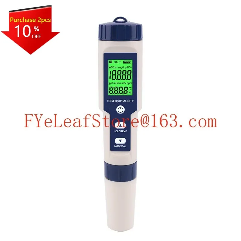 

Newest 5 in 1 TDS/EC/PH/Salinity/TEMP Water Quality Tester With Electrode Replaceable Can Measured Non-sea Salinity