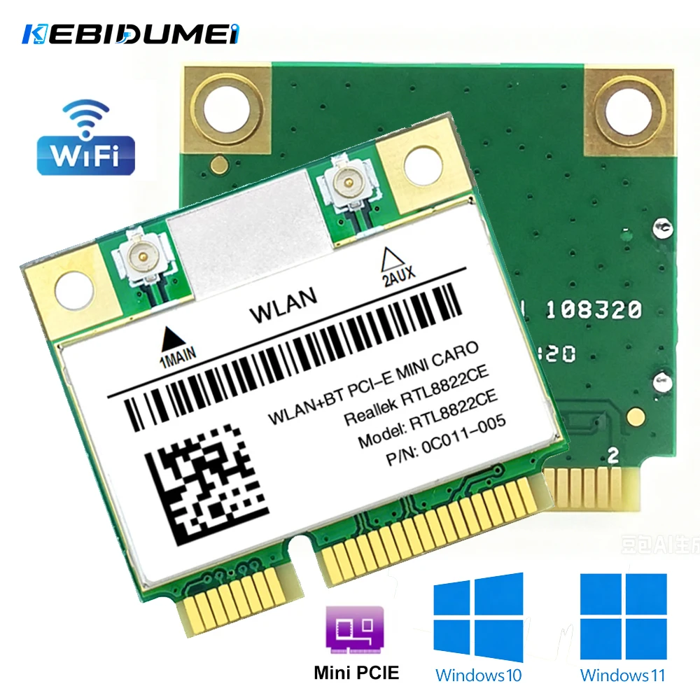 KEBIDUMEI 1200Mbps Bluetooth 5.0 Mini PCI-E Wifi Card RTL8822CE Wireless Wifi5 802.11ac Dual Band 2.4G 5Ghz For Laptop Win 10 11
