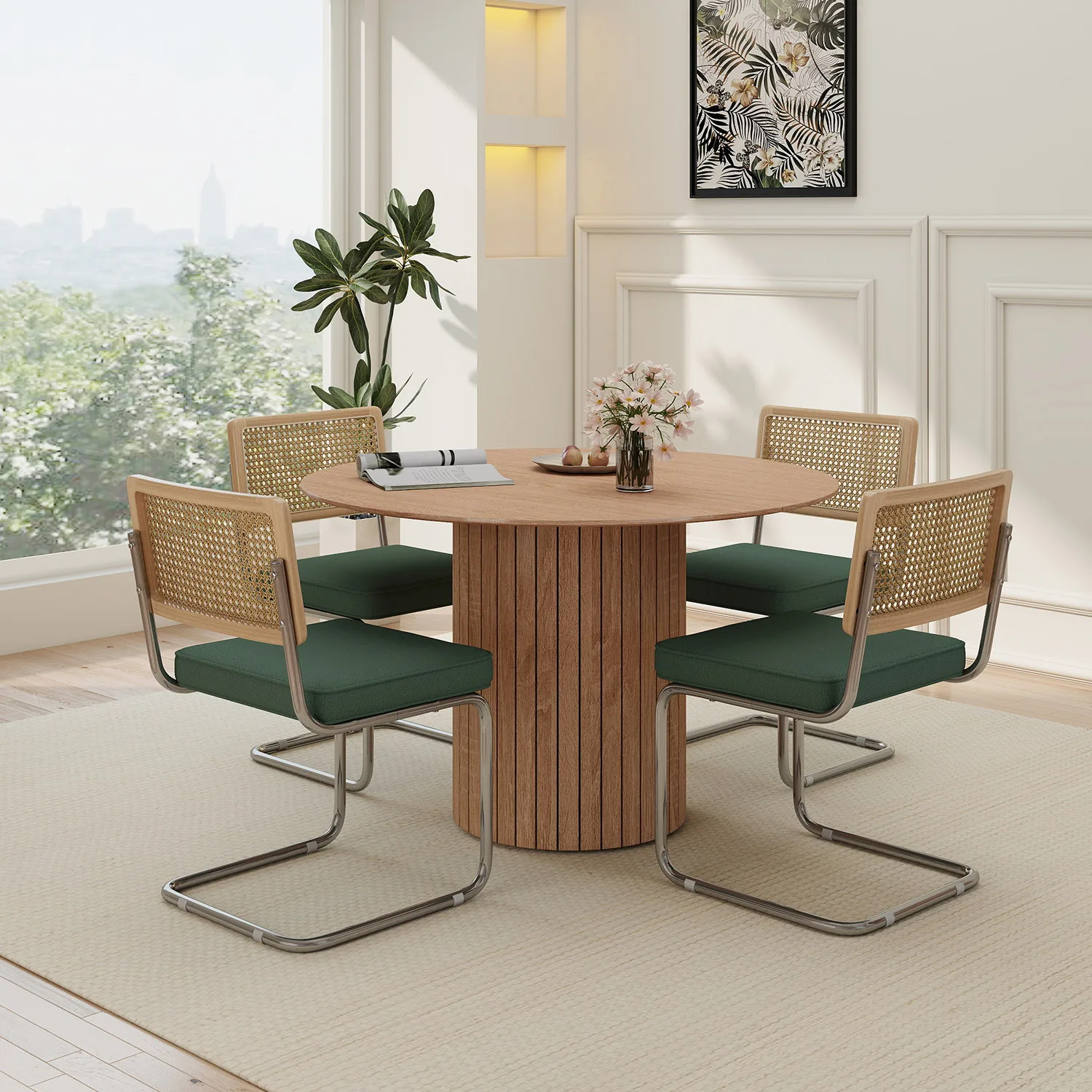 GrandCA HOME 2/4 Stück nordische Esszimmerstühle, mit holländischem Samt gepolstert, Edelstahlrahmen, Stühle mit Rattan-Rückenlehne für Wohnzimmer – Detail 6