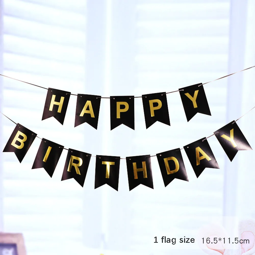 Schwarz Gold Geburtstag Einweggeschirr Set Pappteller Tassen Servietten Tischdecke Erwachsene Alles Gute zum Geburtstag Party Dekoration Hochzeit – Detail 10