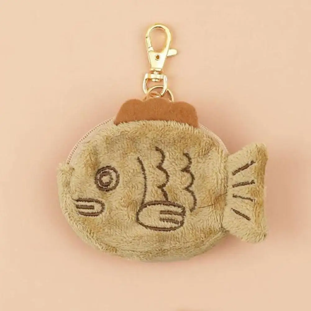 Porte-monnaie en peluche pour filles, sac de poignet, mini portefeuille à fermeture éclair, sac de rangement de petite capacité, sac de casque de poisson mignon