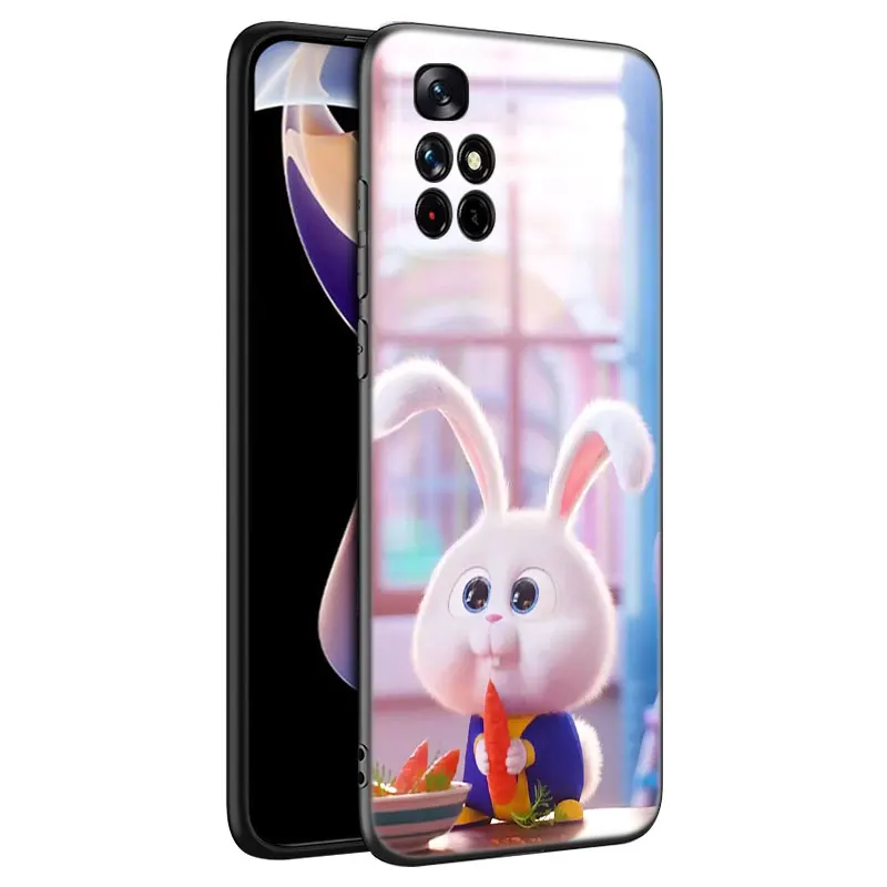 Cute Cartoon Rabbit Phone Case For Xiaomi Redmi Note 8 9 10 11 11E 11T 11S 12 Pro 4G Plus 5G 8T 9S 10S 12S Black Silicone Cover