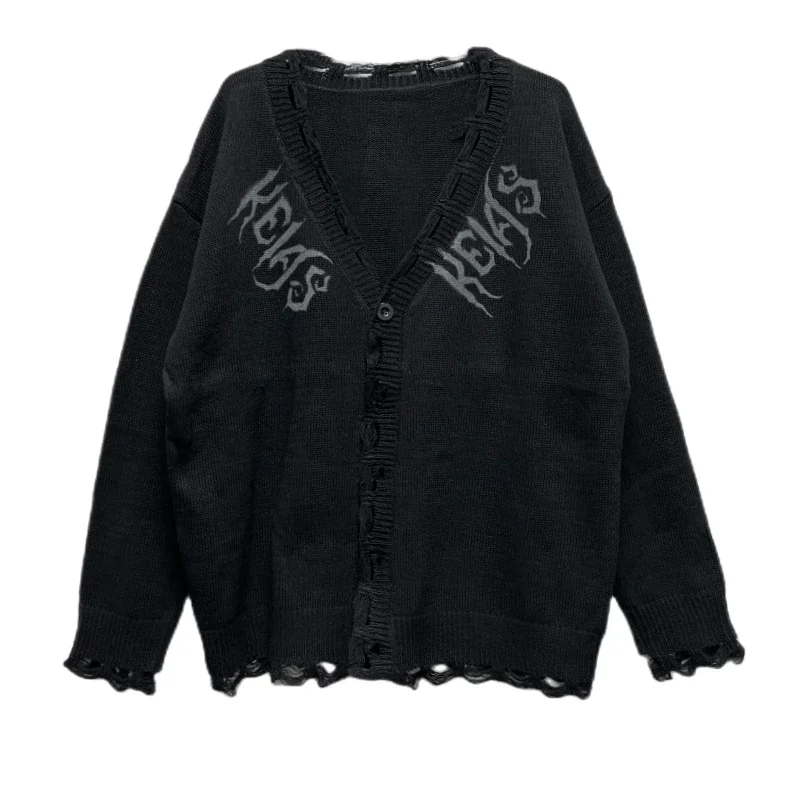 

Ruibbit Spring Autumn Women Gothic Harajuku Punk Loose Vintage Black White Cardigan Single Breasted Long Sleeve Sweater Y2k Coat