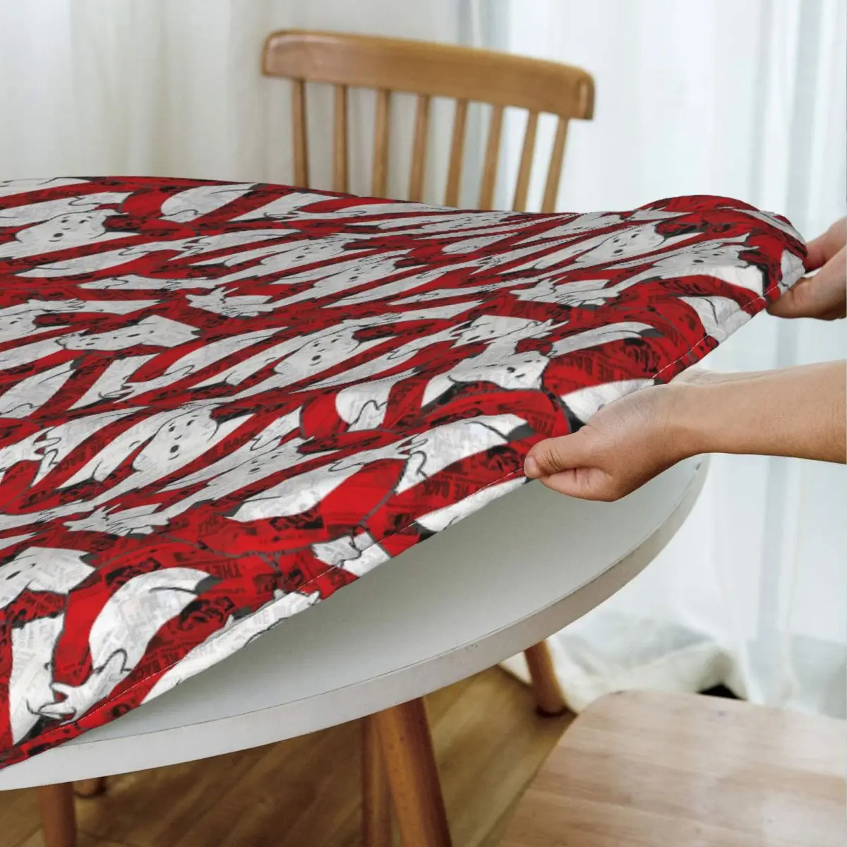 Ghostbusters 1984 Movie Cartoon Waterproof Round Tablecloth Oilproof Table Cloth for Kitchen Events Dining Table Cover