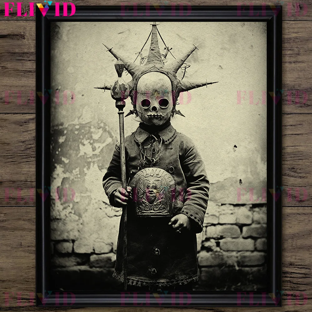 Creepy Demon Doll,Vintage Wall Art Canvas Painting,Horror Portrait Gothic Dark Aesthetics Art Poster Print Home Decor Unframed