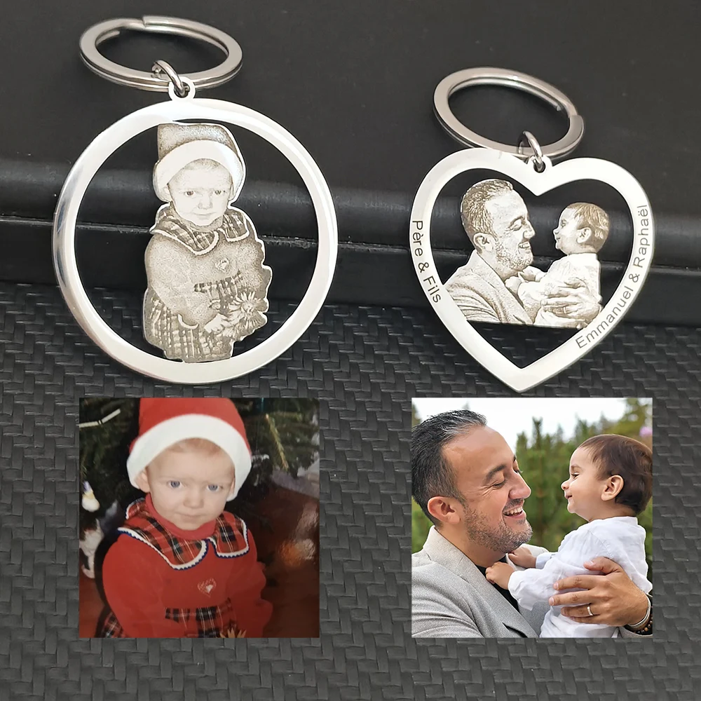 

Custom Stainless Steel Engraved Photo Key Ring Personalized Laser Engraved Pendant Key Ring Keepsake Couple Parent Family Gift