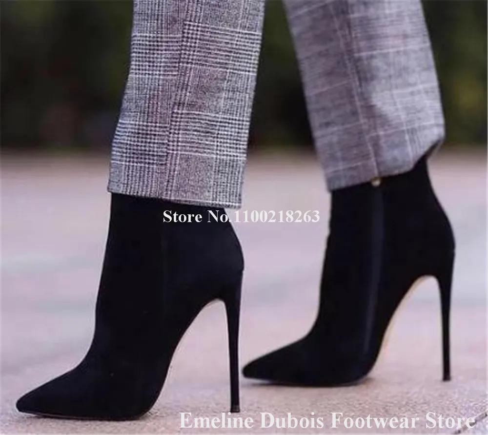 Women Classical Style Short Boots Emeline Dubois Pointed Toe Brown Black White Matte Leather Stiletto Heel Ankle Booties