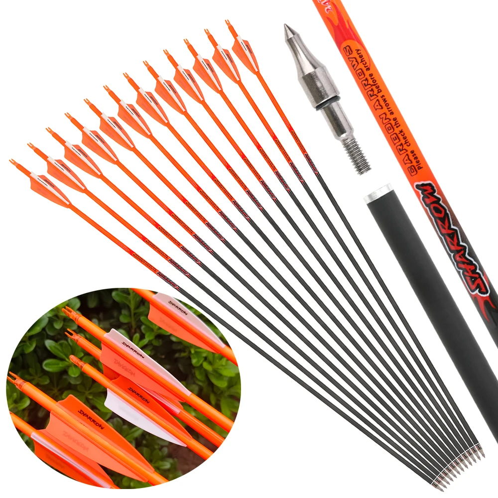 

Archery 33.7inch Arrow 6/12pcs Pure Carbon Arrow Shaft ID 6.2mm OD 7.2mm 3inch Rubber Feather for Training Bow Hunting Shooting