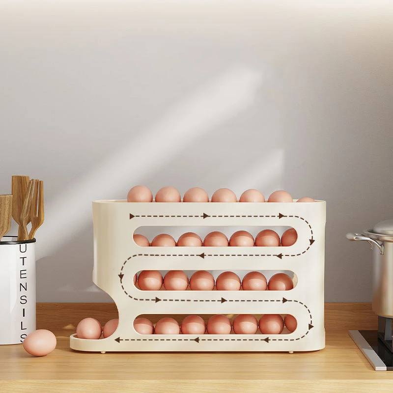 Automatic Scrolling Egg Rack Egg Storage Box Slide 4 Floors Ladder Style Refrigerator Eggs Dispenser Egg Organizer Holder