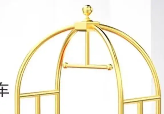 

Custom Best Four Wheels Birdcase Luggage Trolley For Hotels Golden Plated Hotel Bell Boy Luggage Trolley Hotel Serving Carts