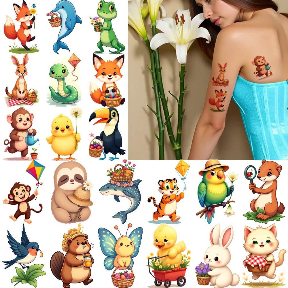 

28 шт., временные татуировки, наклейки с животными, временные татуировки, декоративные наклейки для плеч