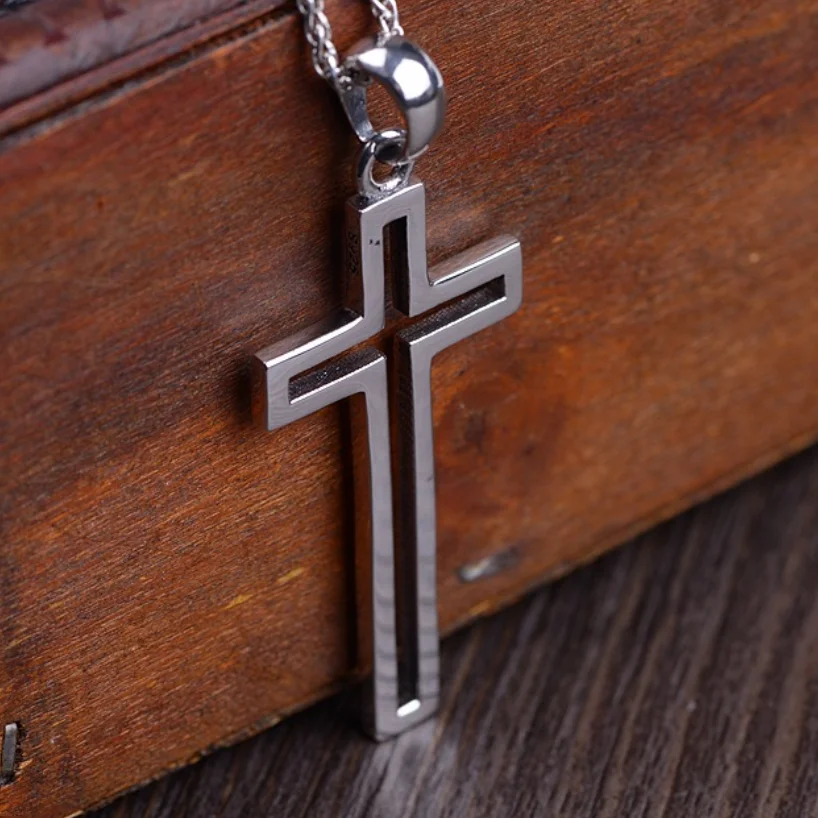 Unibabe Real Silver Bright Simple Design Hollow Cross Pendant For Man Woman S925 Thai Silver Christ Jesus Cross Pendant Jewelry