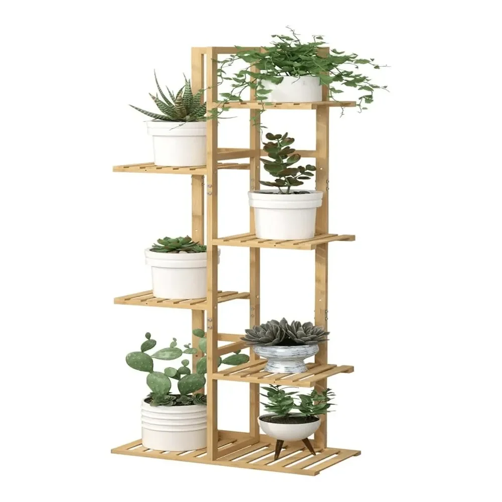 

5 Tier Bamboo Plant Stand Rack 6 Potted Multiple Flower Pot Holder Shelf, IndoorAmpOutdoor Planter Display Shelves For Patio Ga