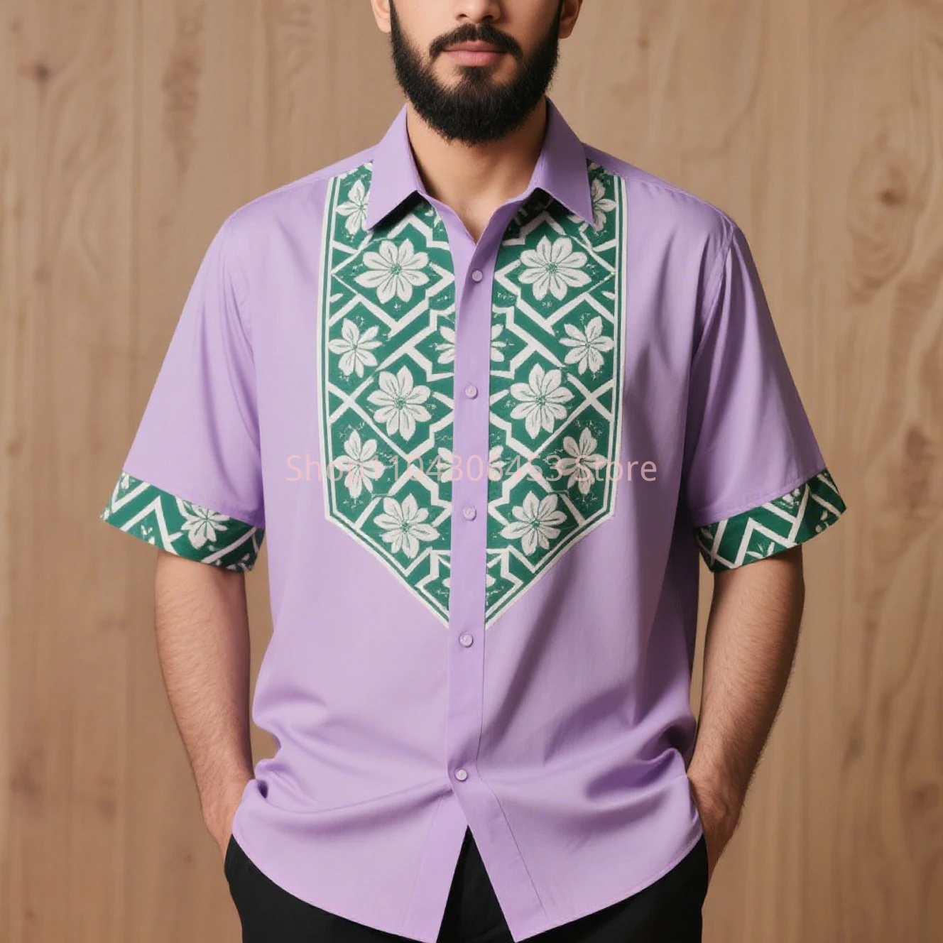 Autumn Men's Multi-color Ethnic Totem Printed Short-sleeved Lapel Shirt Thin Breathable Business Casual Beach Vacation Casual