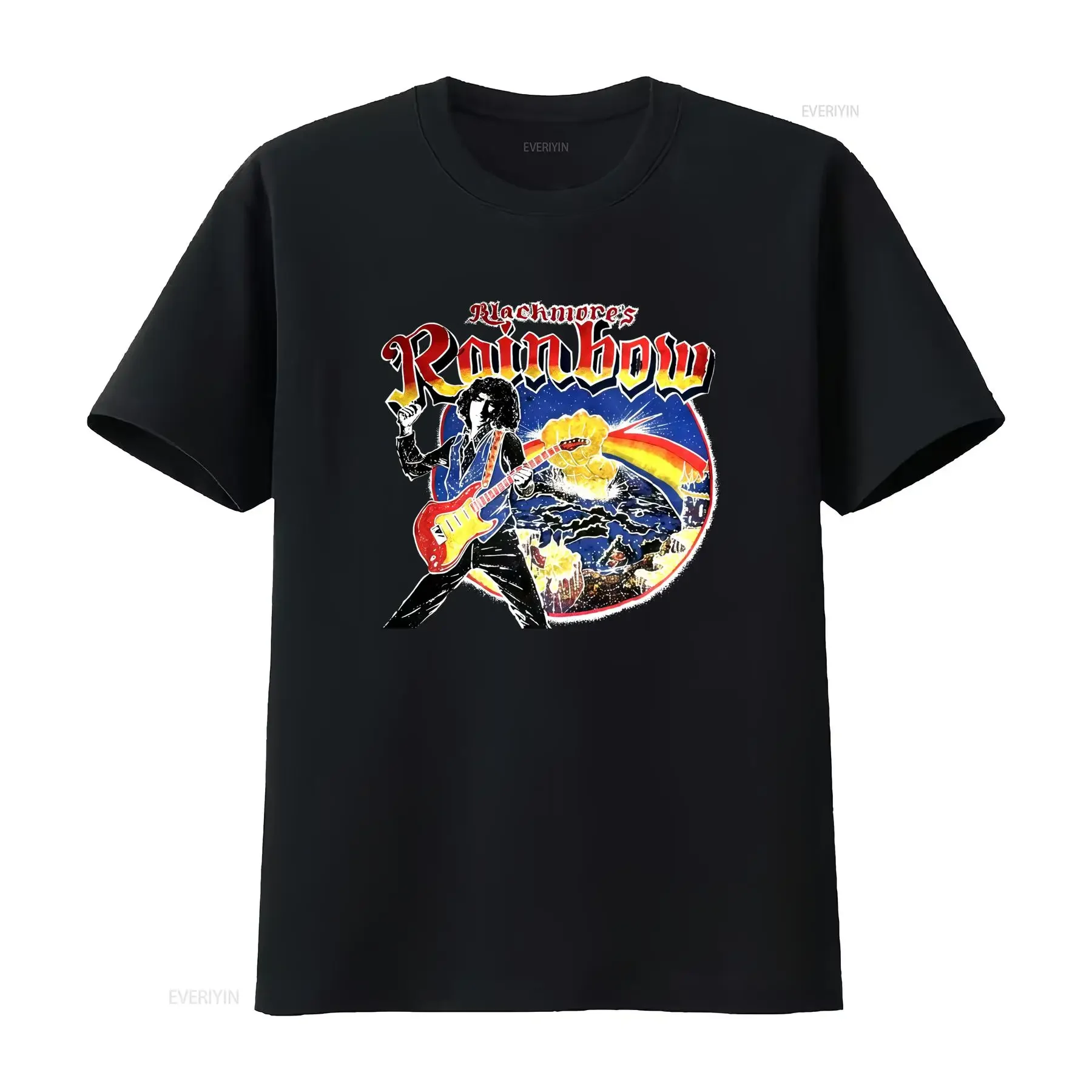 Retro Blackmore's Rainbow Rock Band Concert T Shirt for Men vintage Washed Breathable Comfortable Casual streetwear Unisex