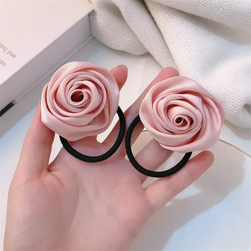 Pink Rose Bow Hair Clips For Girls Women Black Elastic Head Bands Student Braided Headrope Kids Hairpin Fashion Hair Accessories