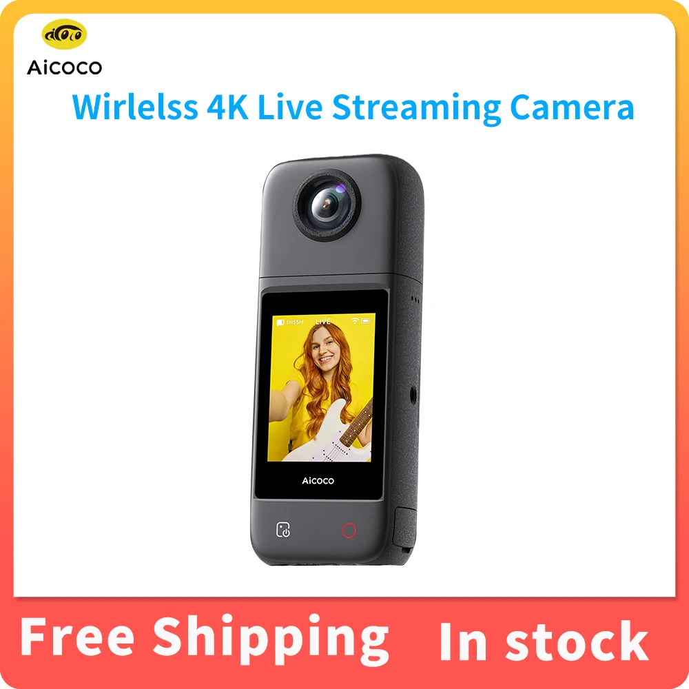 

Aicoco onAir Pocket Action Wireless 4K Live Streaming Camera UHD HDR Video Dual Mic For Live Vlog Outdoor Sport Shooting