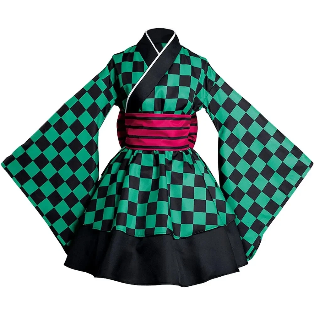 

Anime Demon Slayer Kimono Maid Dresses Kamado Nezuko Cosplay Costume Japanese Kimonos Women Lolita Dress Halloween Party Gift