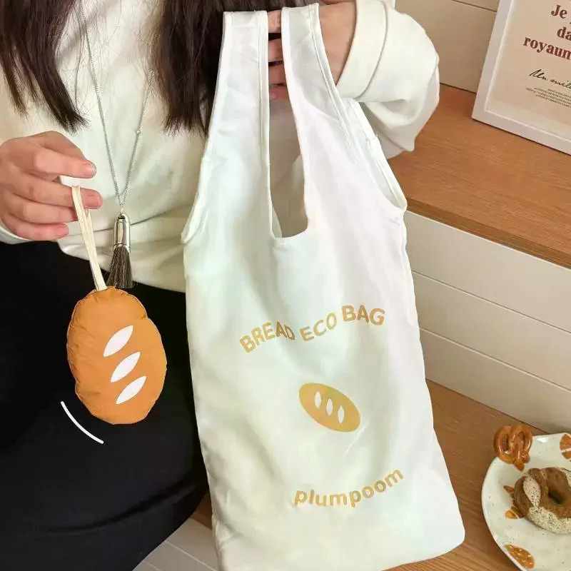 Creative Nylon French Bread Foldable Shopping Bag Storage Bags Reusable Cartoon Eco Bag Waterproof Tote Bag Women Shoulder Bag