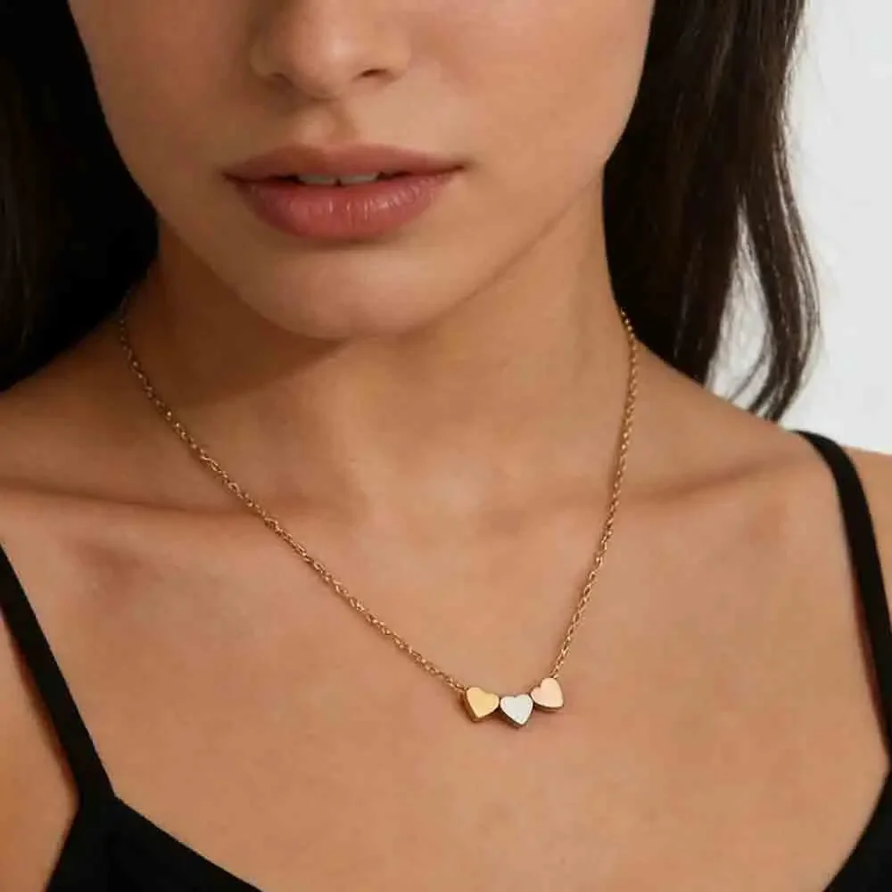 Skyrim 3 Hearts Pendant Necklace for Women Stainless Steel Gold Color Choker Neck Chains Minimalist Jewelry Gift